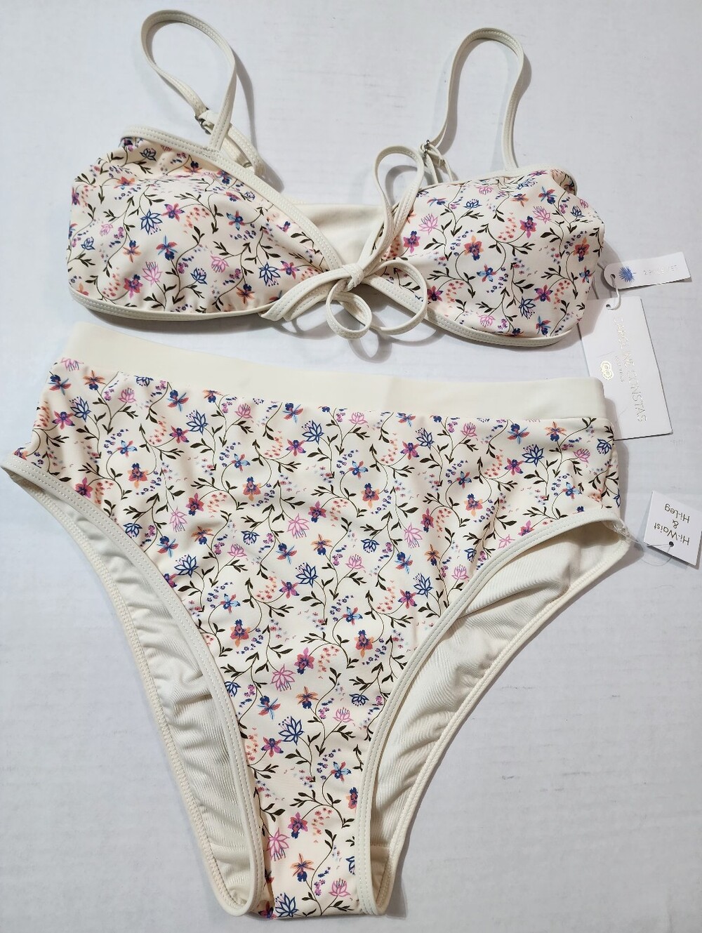 NWT Caroline Constas Floral Bikini Set Hi Waist Hi Leg Tie Front Adjustable M